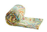 Handmade Indian Kantha Quilt – Single Size Cotton Bedspread with White Paisley Print