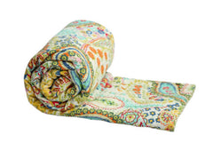 Indische handgemachte Decke Kantha Quilt Tagesdecke Überwurf Baumwolle Kantha Gudari Einzelgröße Bettwäsche Bettbezug Weiß Paisley Print