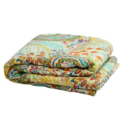 Indische handgemachte Decke Kantha Quilt Tagesdecke Überwurf Baumwolle Kantha Gudari Einzelgröße Bettwäsche Bettbezug Weiß Paisley Print