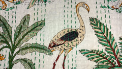 Handmade Indian Kantha Quilt – Hand Block Printed Vintage Boho Queen Size Bedspread & Throw