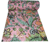 Handmade Indian Patchwork , Kantha Blanket, Kantha Throw, Kantha, Hand Sewn Bedspread Bedding, Throw Flower Print Single/Double Size