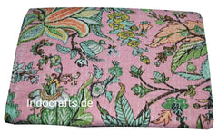 Handmade Indian Patchwork , Kantha Blanket, Kantha Throw, Kantha, Hand Sewn Bedspread Bedding, Throw Flower Print Single/Double Size