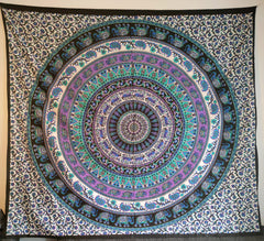 Indischer Mandala-Wandbehang, Wandbehang, Tagesdecke, Wohnheim-Dekor, Hippie, Boho, handgefertigt, Baumwolle, indische Kunst, Wandteppich