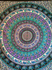 Indischer Mandala-Wandbehang, Wandbehang, Tagesdecke, Wohnheim-Dekor, Hippie, Boho, handgefertigt, Baumwolle, indische Kunst, Wandteppich