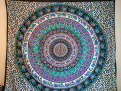 Indischer Mandala-Wandbehang, Wandbehang, Tagesdecke, Wohnheim-Dekor, Hippie, Boho, handgefertigt, Baumwolle, indische Kunst, Wandteppich