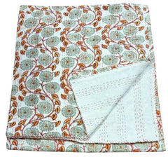 Indische handgemachte Decke Kantha Quilt Tagesdecke Überwurf Baumwolle Kantha Gudari Einzelgröße Bettwäsche Bettbezug Blumendruck