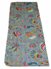 Handgemachte indische Kantha-Steppdecke, Kantha-Decke, Überwurf, Kantha, handgenähte Tagesdecke, Überwurf, Blumendruck, Einzel-/Doppelgröße, graue Farbe