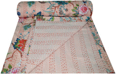 Kantha Quilt, Kantha Decke, Überwurf, Kantha, handgenähte Tagesdecke, Überwurf Blumendruck Doppelgröße Blumendruck Handgemachter Quilt