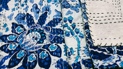 Indische Kantha-Steppdecke, Tagesdecke, handgemachte Tagesdecke, 100 % Baumwolle, Tagesdecke, Überwurf, Blumendruck