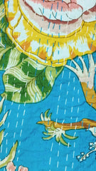 Indische Kantha-Steppdecke, Kantha-Decke, Überwurf, Kantha, handgenähte Tagesdecke, Überwurf, Blumendruck, Doppelgröße, Türkis