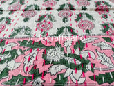 Indian Beautiful Kantha Quilt – Hand Block Floral Print Vintage Kantha Throw, Reversible Cotton Bedspread (Twin/Queen/King Size)