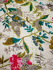 Indischer Paradiesdruck Kantha Quilt Handblock bedruckte Kantha Decke Baumwolle Kantha Tagesdecke Handgemacht Kantha Überwurf Twin/Queen/King