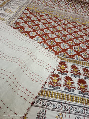 Indischer handgefertigter Kantha-Steppdeckenüberwurf, wendbar, Bettüberwurf, Tagesdecke, Kingsize-/Doppelgröße, Baumwolle, Blumendruck, wunderschöner Boho-Stil