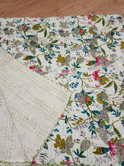 Indischer Paradiesdruck Kantha Quilt Handblock bedruckte Kantha Decke Baumwolle Kantha Tagesdecke Handgemacht Kantha Überwurf Twin/Queen/King