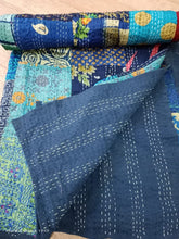Indische Seide Patola Patchwork Handgemachte Kantha Quilt Handblock Bettwäsche Tagesdecke Queen / Double Size Vintage Bettbezug Decke Überwurf