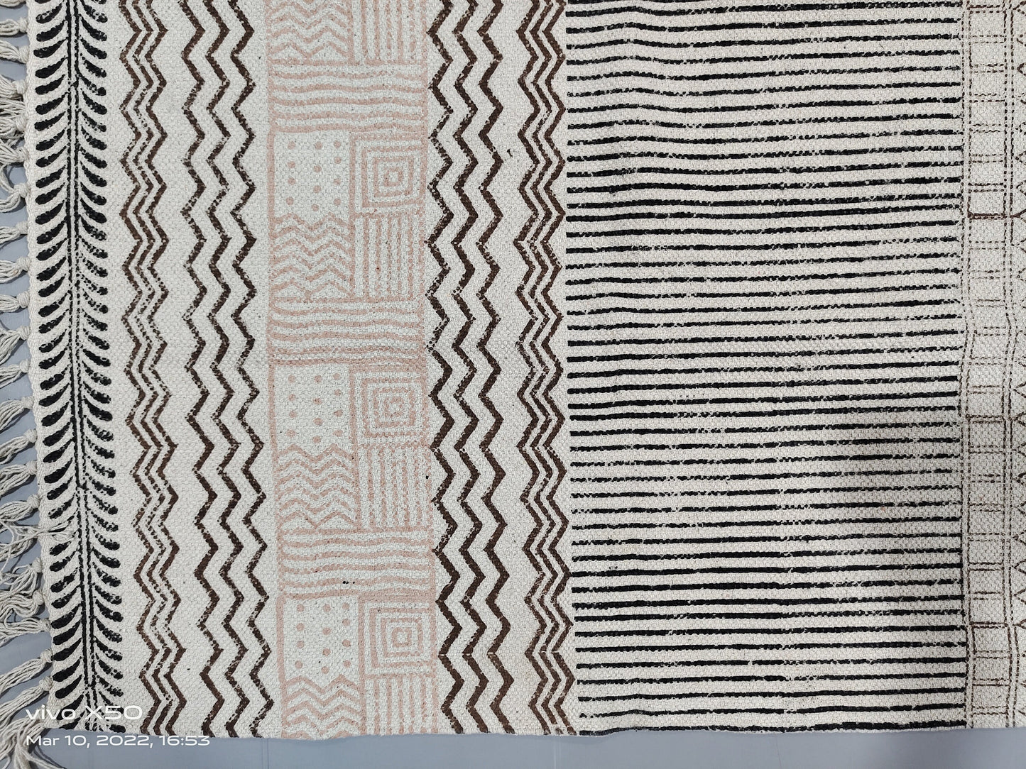 Indian Dhurrie | Hand Block printed Floor Rug, Handmade Rug, Indian Dhurrie rug, Cotton Rug, Area Rug, Aztec Rug