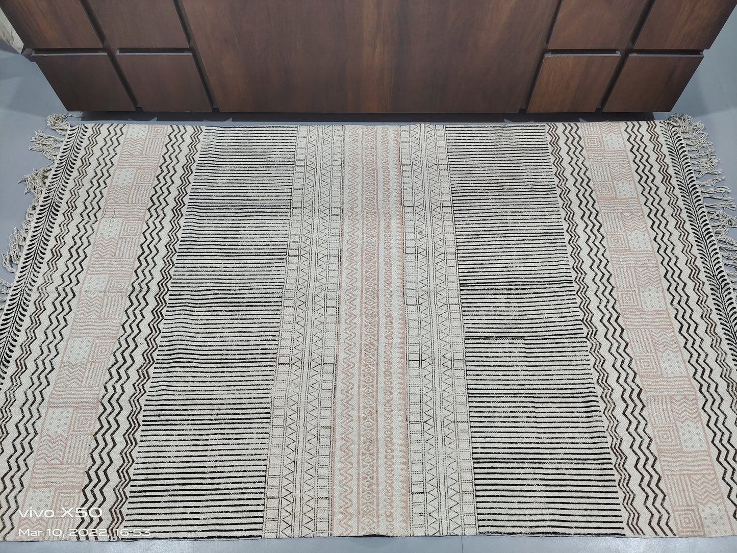 Indian Dhurrie | Hand Block printed Floor Rug, Handmade Rug, Indian Dhurrie rug, Cotton Rug, Area Rug, Aztec Rug