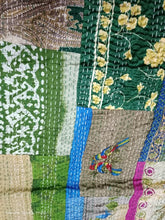 Indische Seide Patola Patchwork Handgemachte Kantha Quilt Handblock Bettwäsche Tagesdecke Doppelgröße Vintage Bettbezug Decke Überwurf