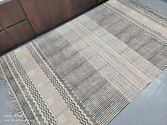 Indischer Dhurrie | Handbedruckter Bodenteppich, Handgemachter Teppich, Indischer Dhurrie-Teppich, Baumwollteppich, Flächenteppich, Aztekenteppich