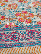 Beautiful Floral Print kantha quilt Indian hand block print kantha quilt Reversible cotton Bedding Bedspread Queen Size Kantha Gudari