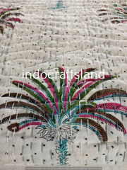 Vintage Hand Block Printed Double size Bohemian Kantha Quilt, Indian kantha Bedspread Hand Stitched Cotton kantha Throw Blanket