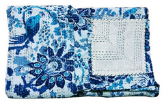 Indische Kantha-Steppdecke, Tagesdecke, handgemachte Tagesdecke, 100 % Baumwolle, Tagesdecke, Überwurf, Blumendruck