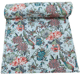 Indischer handgemachter Blumendruck 100% Baumwolle Kantha Quilt Bettwäsche Bettüberwurf Sofaüberwurf Tagesdecke Queen Size Vintage Decke