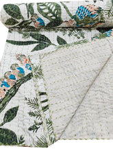Indischer handgemachter Eulendruck, 100 % Baumwolle, Kantha-Steppdecke, Bettüberwurf, Sofaüberwurf, Tagesdecke, Queen-Size-Vintage-Decke