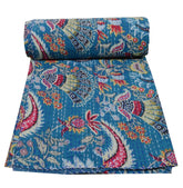 Handmade Indian patchwork print Kantha Quilt, Kantha Blanket, Throw, Kantha, Bedspread Bedding, Throw Single Size