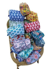 Großhandelsmenge, Indische Baumwolle Floral Hand Block Print Kulturtasche, Reisetasche, Schminktasche, Gesteppte Waschtasche, Rasierset, Kosmetiktasche