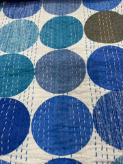 Türkis gepunkteter Kantha-Steppstoff, Handblockdruck, Kantha-Steppdecke, gepunkteter Blockdruck, Kantha-Tagesdecke, Kantha-Steppdecke, Kantha-Überwurf, doppelt