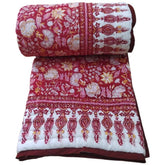 Indian Jaipuri Red Print Quilt – Handmade Floral Razai Cotton Bedspread, Boho Bohemian Comforter