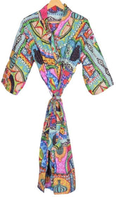 Indian Large Floral Print Cotton Bathrobe – Women’s Kimono Dressing Gown, Multi-Color
