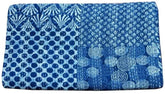 Blue Indigo Kantha Quilt – Boho Queen Size Kantha Throw with Block Print