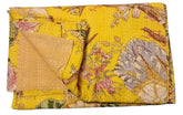 Jaipuri Reversible Kantha Quilt Soft Cotton Bedspread Jaipuri Quilt / Razai Yellow Color Big floral print