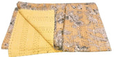 Indische Kantha-Steppdecke, Kantha-Decke, Überwurf, Kantha, handgenähte Tagesdecke, Überwurf, gelber Blumendruck, Doppelgröße