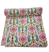 Indian Cotton floral Print Kantha Quilt Bedding Throw Sofa Coverlet Bedspread Queen Size Handmade Vintage Blanket