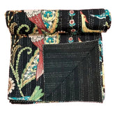 Indian Cotton Bird Print Kantha Quilt Bedding Throw Sofa Coverlet Bedspread Queen Size Handmade Vintage Blanket