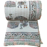 Animal Print Kantha Quilt – Jaipuri Razai Cotton Throw Blanket, Queen Size Boho Bedspread
