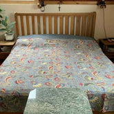 Handmade Indian Kantha Quilt – Gray Flower Print Cotton Blanket, Single & Double Size