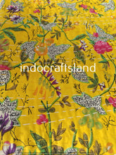 Handmade Yellow Paradise Print Indian Kantha Quilt – King & Queen Size Cotton Bedspread