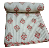 Reversible Floral Print Kantha Quilt Razai Throw Blanket Sofa Cover Bed Spread Bedding Bohemian Cotton Filling Queen Hand Block Print