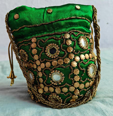 Indische ethnische Potli-Tasche mit Spiegelarbeit | Handtasche | Geldbörse für Partys, Hochzeiten und Geschenke | Spiegel-Potli für Frauen | Schmuckgeldbörse für Frauen und Mädchen