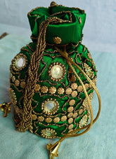 Indische ethnische Potli-Tasche mit Spiegelarbeit | Handtasche | Geldbörse für Partys, Hochzeiten und Geschenke | Spiegel-Potli für Frauen | Schmuckgeldbörse für Frauen und Mädchen
