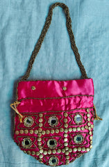 Potli-Tasche mit Spiegelarbeit, indische Ethno-Tasche, Handtasche, Geldbörse für Partys, Hochzeiten und Geschenke für Frauen, Spiegel-Potli, Schmuck-Geldbörse für Frauen, Farbe Rosa