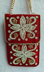 Indische handgemachte Designer Handytasche, Seiden-Handytasche mit Taillenclip, Handytasche, Samsung iPhone Tasche mit Sari-Haken rot