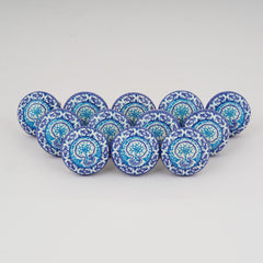 Türkisfarbenes Blumendesign, Boho-Hippie, bemalte Keramikknöpfe, Schubladengriffe, Küchenset, polierter Schubladenschrankknopf, blaue Farbe