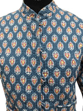 Quilted Reversible Hand Block Printed Boho Floral Jacket – Indian Vintage Handmade Full Sleeve Coat, Blue