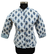 Quilted Reversible Hand Block Printed Boho Jacket – Indian Vintage Handmade Full Sleeve Coat for Women