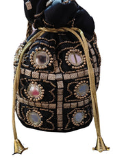 Indische ethnische Potli-Tasche mit Spiegelarbeit | Handtasche | Geldbörse für Partyhochzeiten und Geschenke | Spiegelpotli für Frauen | Schmuckgeldbörse für Schwarze
